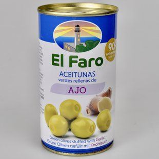Оливки EL FARO з часником 350г 09453 фото