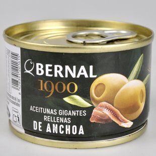 Оливки BERNAL гіганти фаршировані пастою з анчоуса з/б 120г 05551 фото